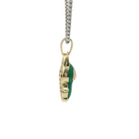 14KT Gold Charm Small 3D Dark Green Enamel LaBuBu Body and White CZ Stones Bell