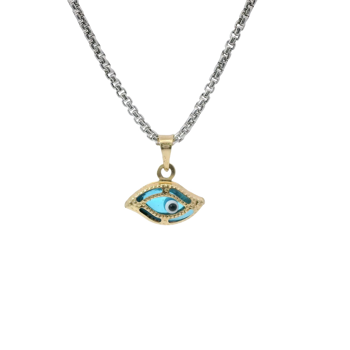 14KT Gold Charm Small 3D Turquoise Evil Eye with Plain Bell