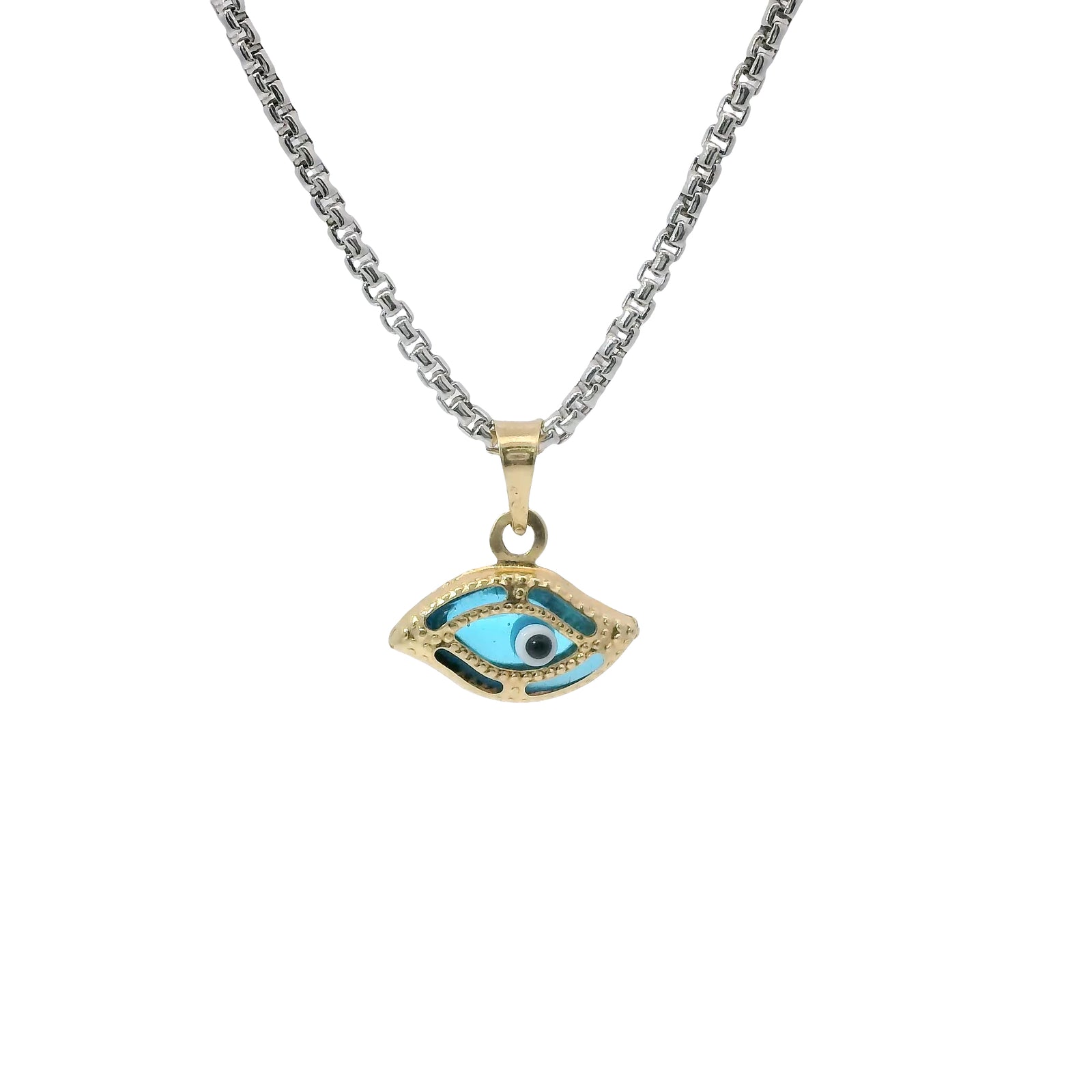 14KT Gold Charm Small 3D Turquoise Evil Eye with Plain Bell