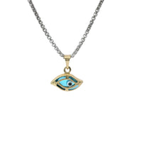 14KT Gold Charm Small 3D Turquoise Evil Eye with Plain Bell