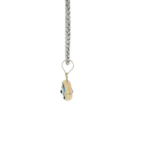 14KT Gold Charm Small 3D Turquoise Evil Eye with Plain Bell