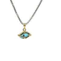 14KT Gold Charm Small 3D Turquoise Evil Eye with Plain Bell