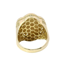 14KT Gold Women's Ring Mini Six Petal Pinwheel Flower Plain Center White CZ Stones on Petals with Triple Row White CZ Stones on Edge and Plain Band