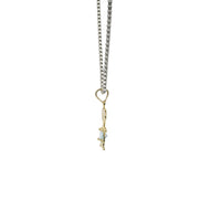 14KT Gold Charm Girl with Light Blue CZ Stone Belly and Plain Bell