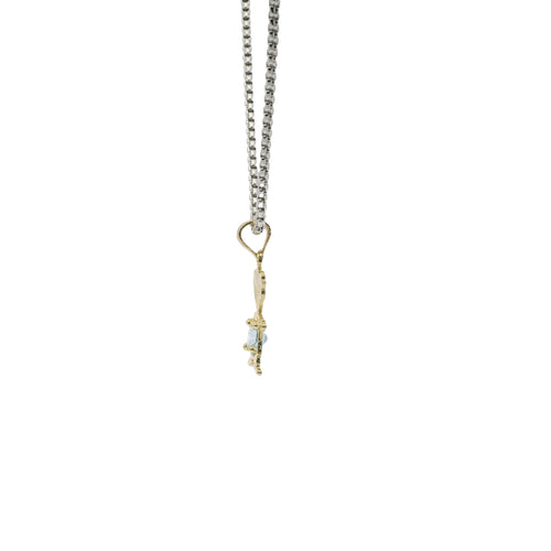 14KT Gold Charm Girl with Light Blue CZ Stone Belly and Plain Bell