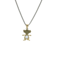 14KT Gold Charm Girl with Light Blue CZ Stone Belly and Plain Bell
