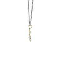14KT Gold Charm Girl with Light Blue CZ Stone Belly and Plain Bell
