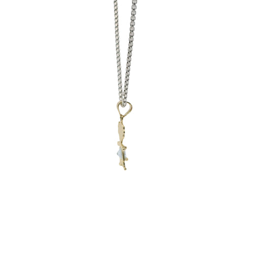 14KT Gold Charm Girl with Light Blue CZ Stone Belly and Plain Bell