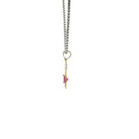 14KT Gold Charm Girl with Magenta CZ Stone Belly and Plain Bell