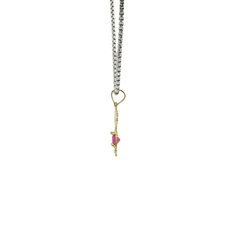 14KT Gold Charm Girl with Magenta CZ Stone Belly and Plain Bell