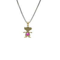14KT Gold Charm Girl with Magenta CZ Stone Belly and Plain Bell