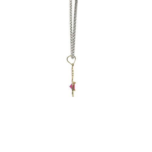 14KT Gold Charm Girl with Magenta CZ Stone Belly and Plain Bell