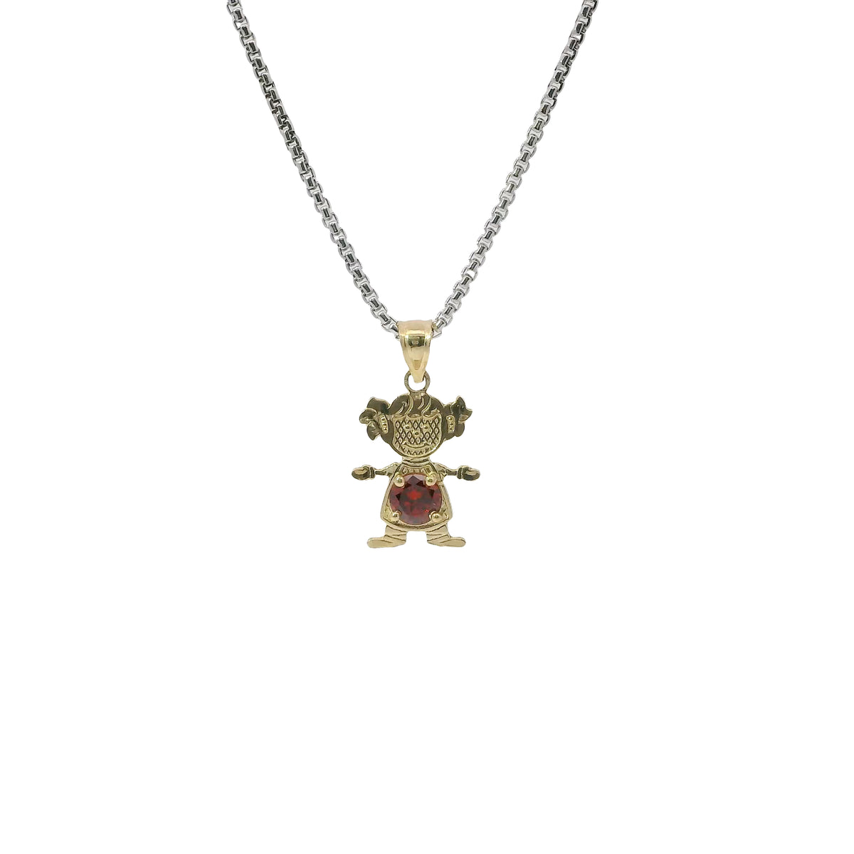 14KT Gold Charm Girl with Orange CZ Stone Belly and Plain Bell