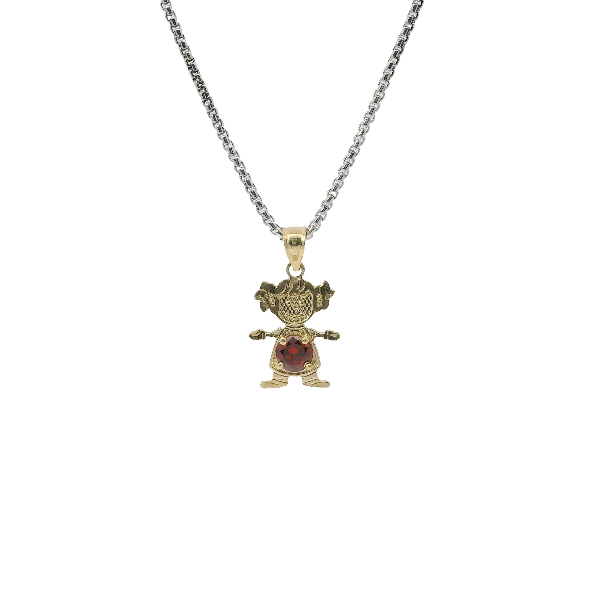 14KT Gold Charm Girl with Orange CZ Stone Belly and Plain Bell