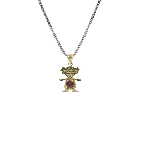 14KT Gold Charm Girl with Orange CZ Stone Belly and Plain Bell