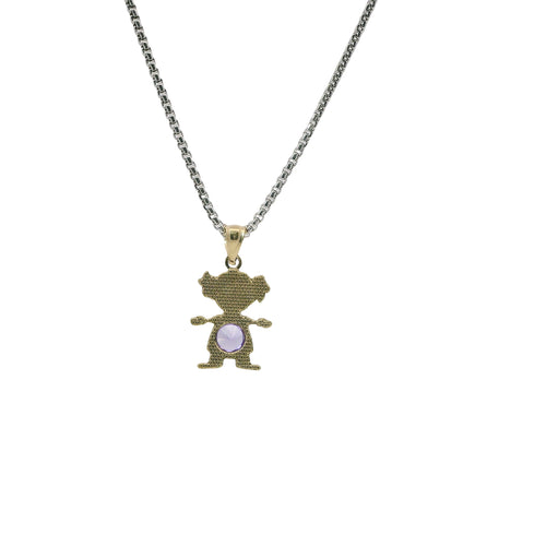 14KT Gold Charm Girl with Purple CZ Stone Belly and Plain Bell