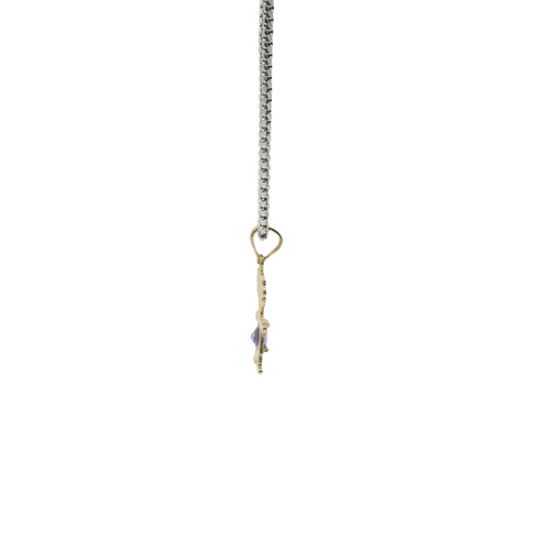 14KT Gold Charm Girl with Purple CZ Stone Belly and Plain Bell
