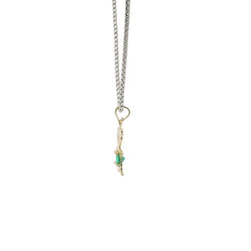 14KT Gold Charm Girl with Green CZ Stone Belly and Plain Bell