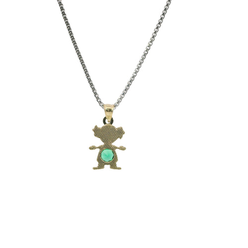 14KT Gold Charm Girl with Green CZ Stone Belly and Plain Bell