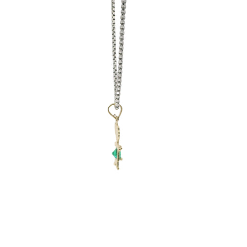 14KT Gold Charm Girl with Green CZ Stone Belly and Plain Bell