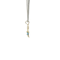 14KT Gold Charm Girl with Turquoise CZ Stone Belly and Plain Bell