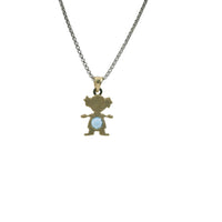 14KT Gold Charm Girl with Turquoise CZ Stone Belly and Plain Bell