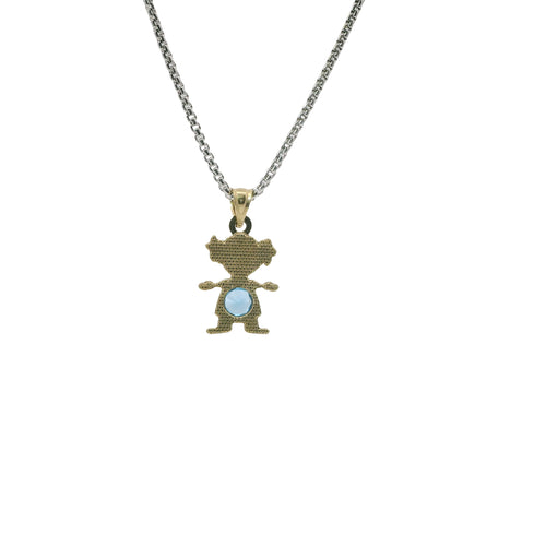 14KT Gold Charm Girl with Turquoise CZ Stone Belly and Plain Bell
