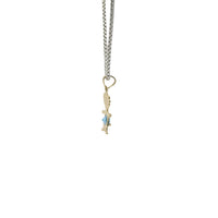 14KT Gold Charm Girl with Turquoise CZ Stone Belly and Plain Bell