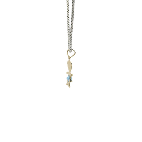 14KT Gold Charm Girl with Turquoise CZ Stone Belly and Plain Bell
