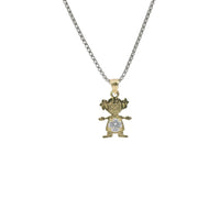 14KT Gold Charm Girl with White CZ Stone Belly and Plain Bell