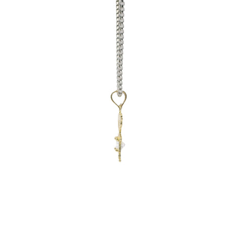 14KT Gold Charm Girl with White CZ Stone Belly and Plain Bell
