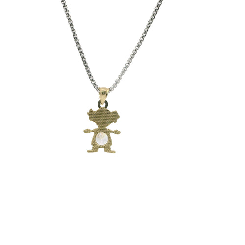 14KT Gold Charm Girl with White CZ Stone Belly and Plain Bell