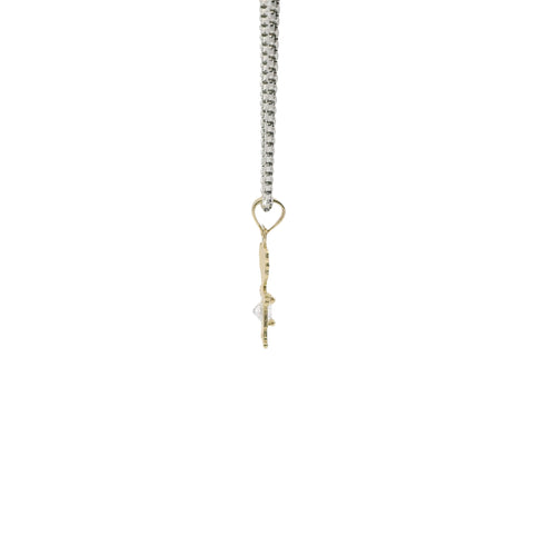 14KT Gold Charm Girl with White CZ Stone Belly and Plain Bell