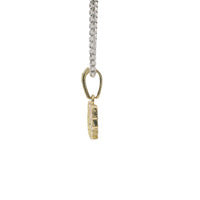 14KT Gold Charm Mini White CZ Stones Hello Kitty Head with Black Eyes and Nose, Two Red Enamel Hearts as Bow, and White CZ Stones Bell