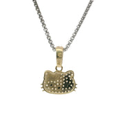 14KT Gold Charm Mini White CZ Stones Hello Kitty Head with Black Eyes and Nose, Two Red Enamel Hearts as Bow, and White CZ Stones Bell