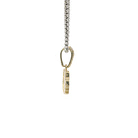 14KT Gold Charm Mini White CZ Stones Hello Kitty Head with Black Eyes and Nose, Two Red Enamel Hearts as Bow, and White CZ Stones Bell