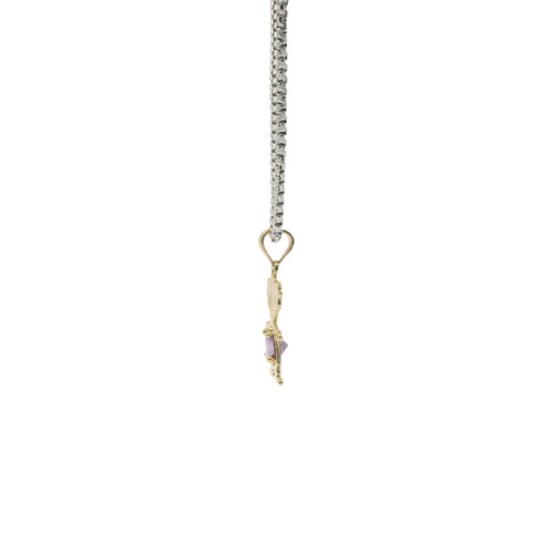 14KT Gold Charm Girl with Light Purple CZ Stone Belly and Plain Bell