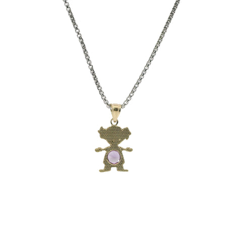 14KT Gold Charm Girl with Light Purple CZ Stone Belly and Plain Bell