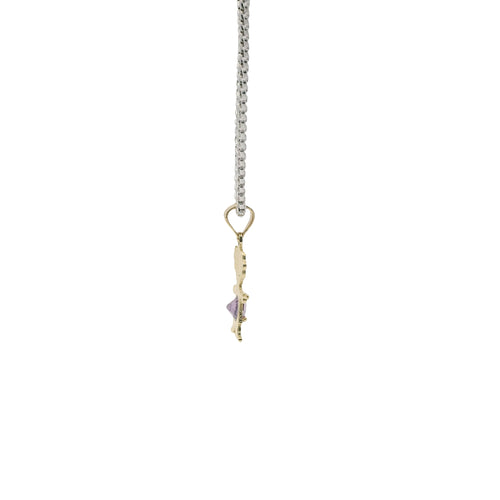 14KT Gold Charm Girl with Light Purple CZ Stone Belly and Plain Bell