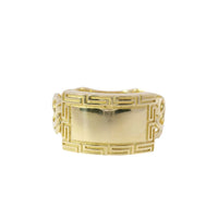 14KT Gold Ring Women's Mini Name Plate Greek Border Chino Band