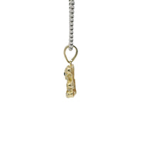 14KT Gold Charm Extra Small White CZ Stones Teddy Bear with Navy Blue Heart Belly and Plain Bell