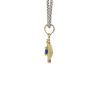 14KT Gold Charm Mini Open Crown Royal Blue Round CZ Stone Center White Baguette CZ Stones Band and Plain Bell