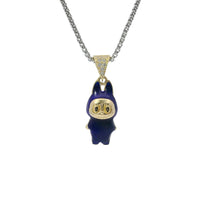 14KT Gold Charm Small 3D Navy Blue Enamel LaBuBu Body and White CZ Stones Bell