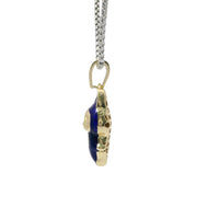 14KT Gold Charm Small 3D Navy Blue Enamel LaBuBu Body and White CZ Stones Bell
