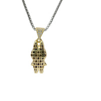 14KT Gold Charm Small 3D Navy Blue Enamel LaBuBu Body and White CZ Stones Bell