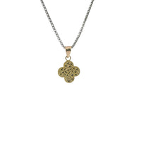 14KT Gold Charm Small Clover Nugget with Beaded Border and Plain Bell