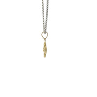 14KT Gold Charm Small Clover Nugget with Beaded Border and Plain Bell