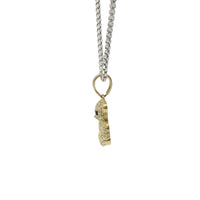 14KT Gold Charm Extra Small White CZ Stones Teddy Bear with Pink Heart Belly and Plain Bell