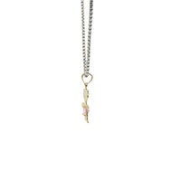 14KT Gold Charm Girl with Pink CZ Stone Belly and Plain Bell