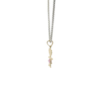 14KT Gold Charm Girl with Pink CZ Stone Belly and Plain Bell